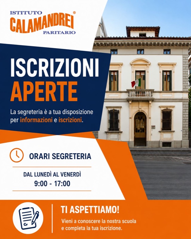 Iscrizioni aperte, grafica per Istituto Calamandrei Paritario