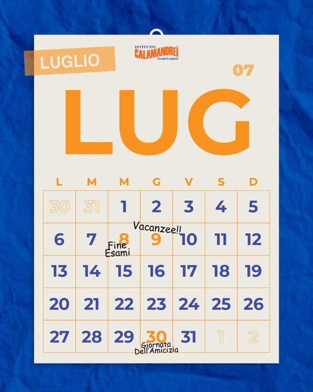 Calendario di luglio, grafica per Istituto Calamandrei Paritario