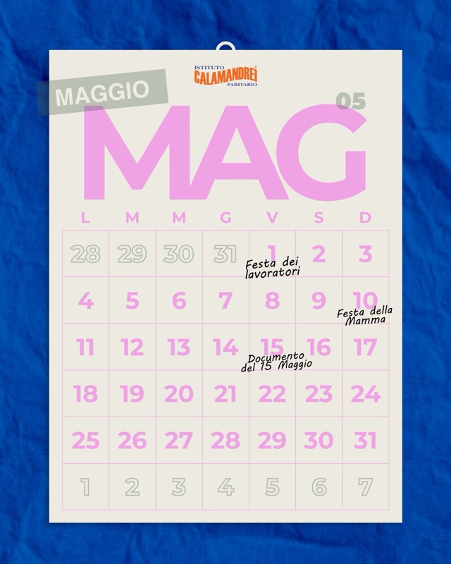 Calendario di maggio, grafica per Istituto Calamandrei Paritario