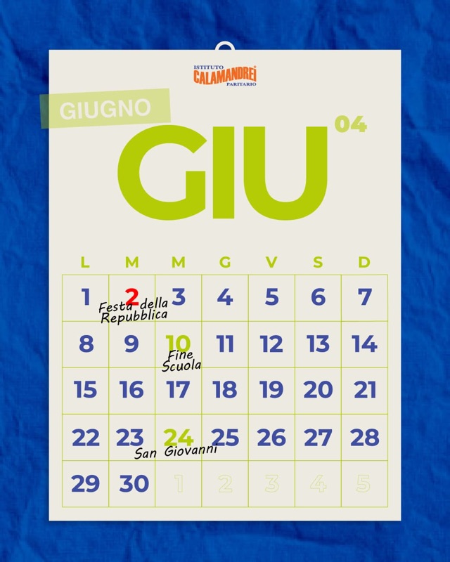 Calendario di giugno, grafica per Istituto Calamandrei Paritario