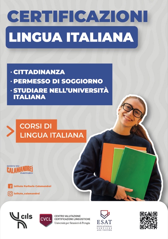 Volantino certificazioni di lingua italiana, grafica per Istituto Calamandrei Paritario